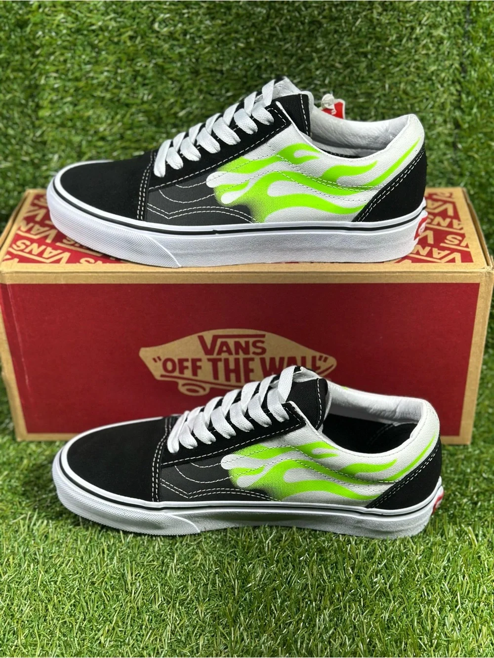 Vans Old Skool Flame, Black/ Neon Green Flame, Men’s 6, 11, 11.5 , VN0A4U3BXEY